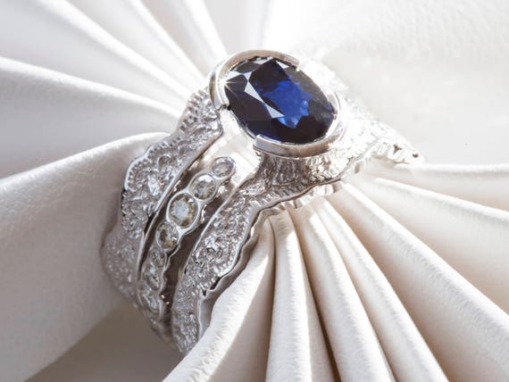 Wedding Ring Set Sapphire Bridal Set Diamond Bridal Set Bridal Sets Sapphire Wedding Ring Blue Sapphire Ring Diamond Sapphire Ring Etsy