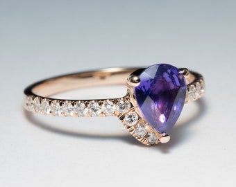 Color Changing Sapphire Ring, Purple Blue Sapphire, Pear Engagement Ring, Color Changing Ring, Color Changing Stone, Unique Color Sapphire