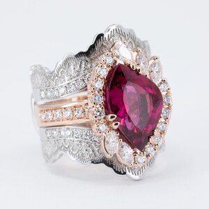 4.28ct Rubellite Tourmaline Ring, Diamond Halo Ring, Cocktail Ring, Rubellite Statement Ring, Unique Engagement Ring, Diamond Ring Guard image 6