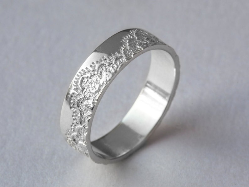 Platinum Wedding Band with Lace Texture, Platinum Wedding Ring, Platinum Lace Ring, Platinum Ring for women, Lace Ring for her, Anniversary image 1