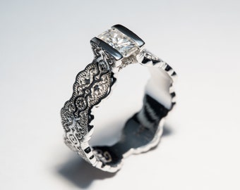 Diamond Engagement Ring, Radiant Cut Diamond Ring, Diamond Engagement, Lace Diamond Ring, Diamond Lace Ring, Gold Lace Ring, Art Deco Ring