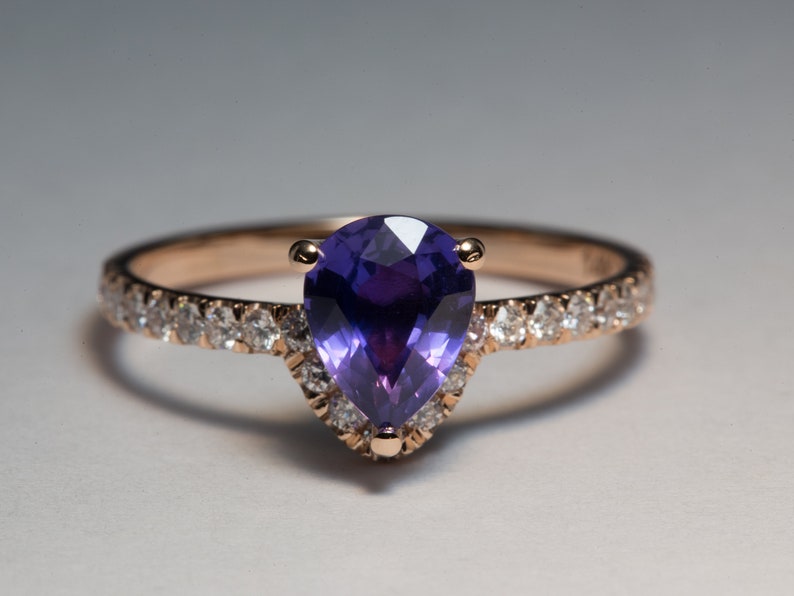 Color Changing Sapphire Ring, Purple Blue Sapphire, Pear Engagement Ring, Color Changing Ring, Color Changing Stone, Unique Color Sapphire image 7