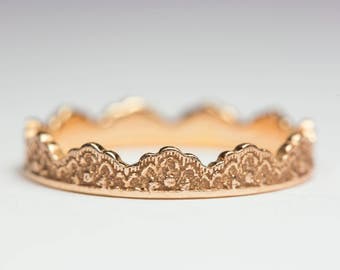 Art Deco Crown Ring, Art Deco Wedding Band, 14K Rose Gold Crown Band, Crown Wedding Band, Crown Wedding Ring, Stacking Crown Ring,Crown Band