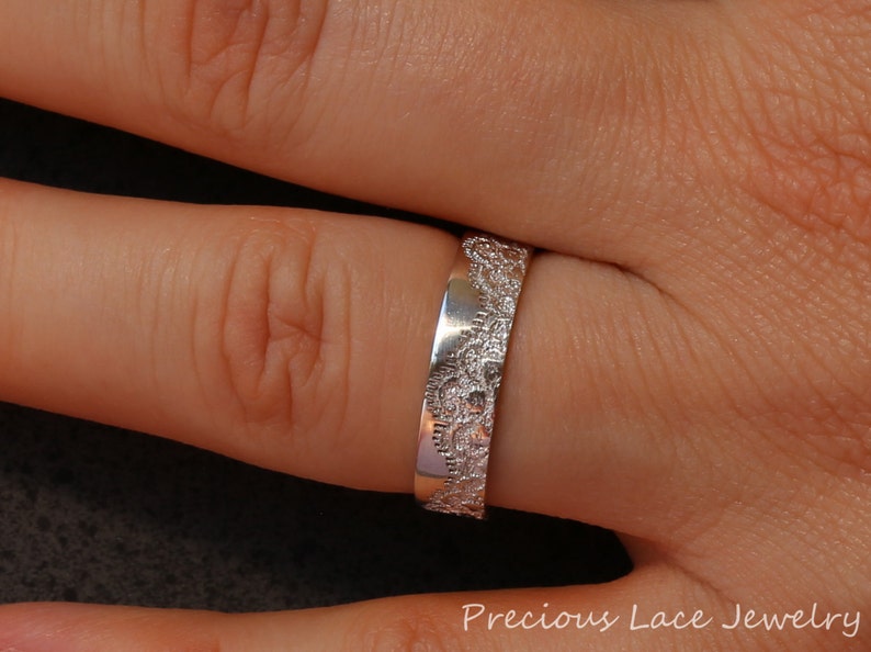 Silver Wedding Band with Lace, Anniversary Ring, Wedding Ring, Wedding Band, Silver Lace Ring, Unique Silver Ring, Textured Silver Ring image 2