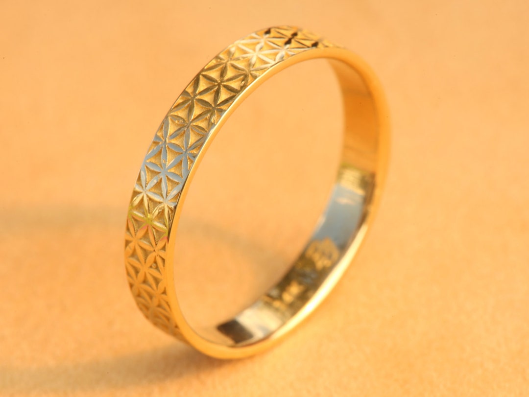 Gold Flower of Life Ring, Flower of Life Wedding Band, Boho Wedding