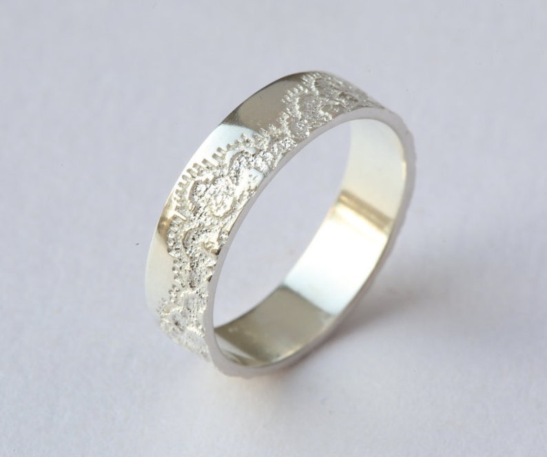 Silver Wedding Band with Lace, Anniversary Ring, Wedding Ring, Wedding Band, Silver Lace Ring, Unique Silver Ring, Textured Silver Ring image 1