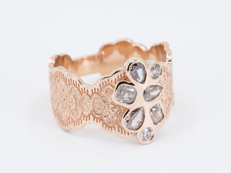 Diamond Cluster Ring, Rose Gold Statement Ring, Lace Statement Ring, Champagne Diamond Ring, Diamond Statement, Mother's Day Gift,Gift Ideas image 3