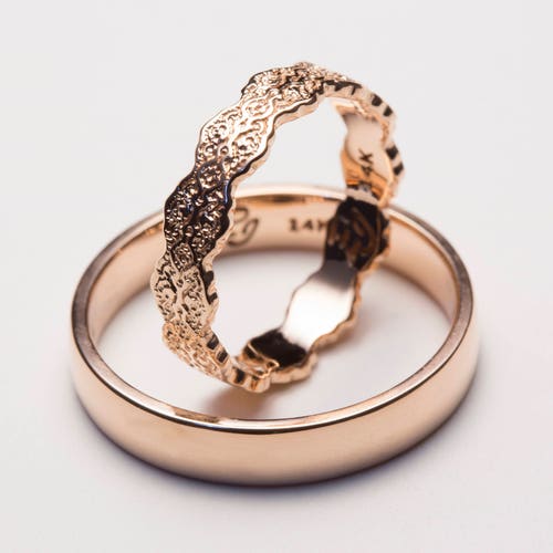 Rose Gold His and Hers Wedding Bands Rose Gold Ring Set Etsy
