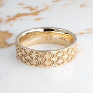 Flower of Life Comfort Fit Band, Gold Flower of Life Wedding Ring, Flower of Life Band, Gold Flower of Life, Seed of Life Ring, Zen Ring