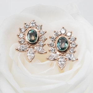 Alexandrite Diamond Earrings, Unique Birthstone Earrings, Diamond Earrings, Alexandrite Birthstone Earrings, Gold Earrings with Diamonds image 9