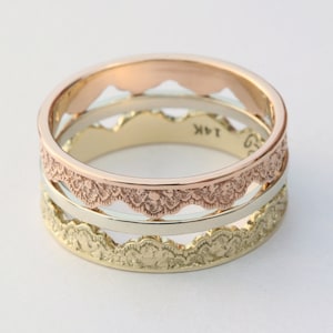 3 Gold Stacking Rings With Lace Pattern Gold Stackable Rings - Etsy
