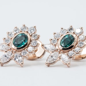 Alexandrite Diamond Earrings, Unique Birthstone Earrings, Diamond Earrings, Alexandrite Birthstone Earrings, Gold Earrings with Diamonds image 2