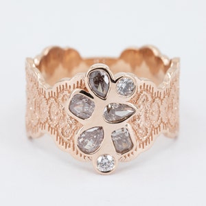 Diamond Cluster Ring, Rose Gold Statement Ring, Lace Statement Ring, Champagne Diamond Ring, Diamond Statement, Mother's Day Gift,Gift Ideas image 2