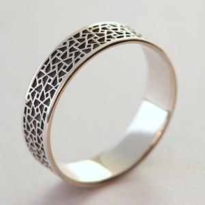 Black Wedding Band, Black Wedding Ring, Men&#39;s Oxidized Silver Wedding Band, Men&#39;s Silver Wedding Band, Textured Wedding Ring, Size 7.5