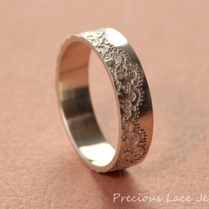 Silver Wedding Band with Lace, Anniversary Ring, Wedding Ring, Wedding Band, Silver Lace Ring, Unique Silver Ring, Textured Silver Ring image 4