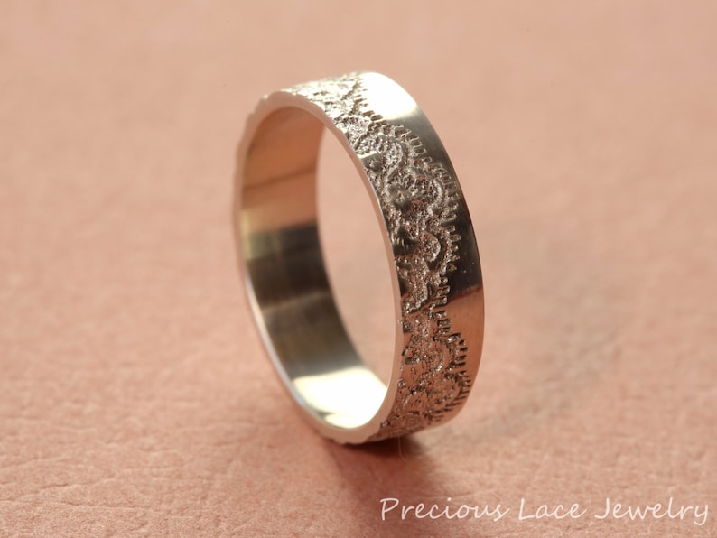 Silver Wedding Band with Lace, Anniversary Ring, Wedding Ring, Wedding Band, Silver Lace Ring, Unique Silver Ring, Textured Silver Ring image 4