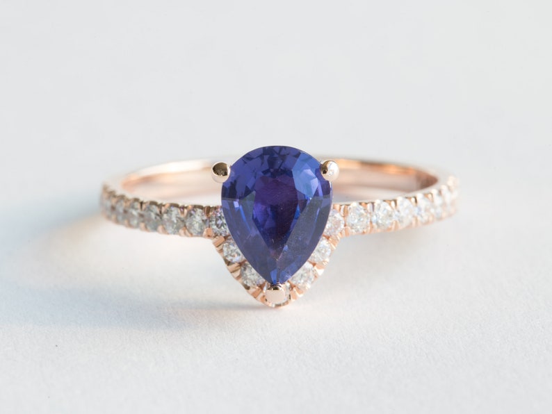 Color Changing Sapphire Ring, Purple Blue Sapphire, Pear Engagement Ring, Color Changing Ring, Color Changing Stone, Unique Color Sapphire image 4