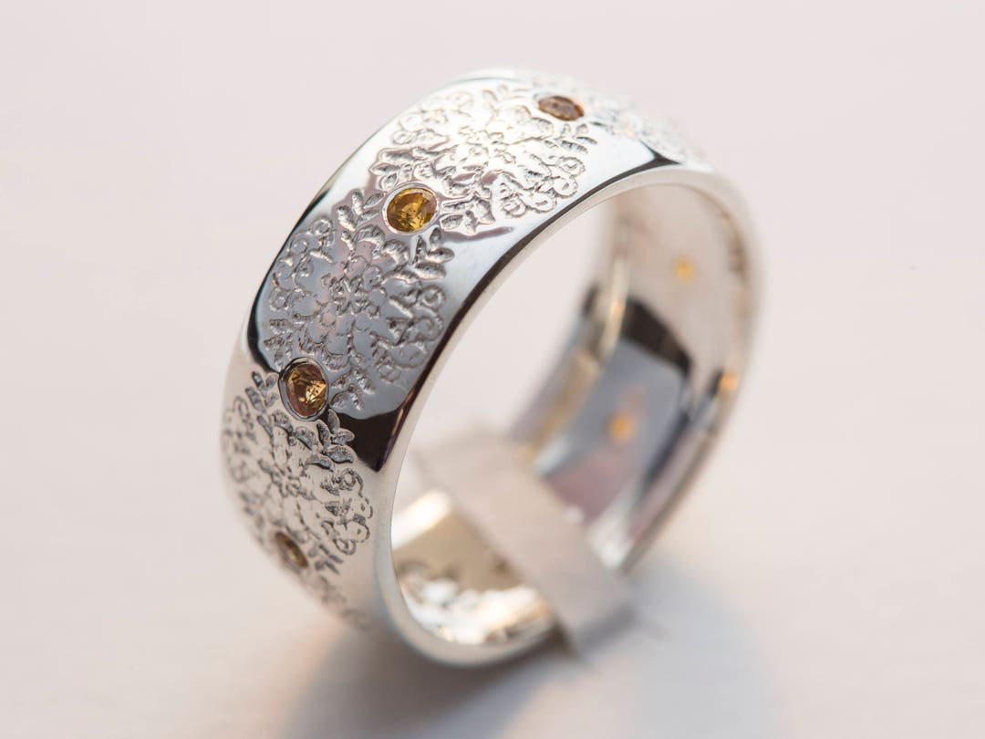 Flower Wedding Band Boho Wedding Band Nature Wedding Band Orange