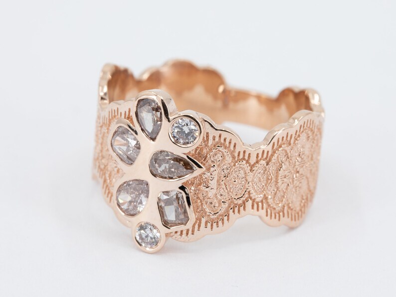 Diamond Cluster Ring, Rose Gold Statement Ring, Lace Statement Ring, Champagne Diamond Ring, Diamond Statement, Mother's Day Gift,Gift Ideas image 5
