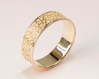 Unique Mens Wedding Band, Pattern Ring Mens, Yellow Gold Mens Ring, Yellow Gold Wedding Ring Men