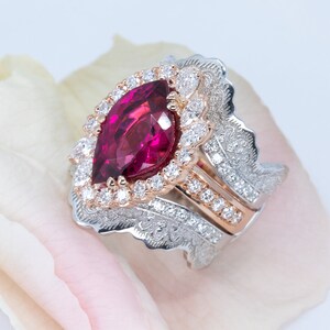 4.28ct Rubellite Tourmaline Ring, Diamond Halo Ring, Cocktail Ring, Rubellite Statement Ring, Unique Engagement Ring, Diamond Ring Guard image 4