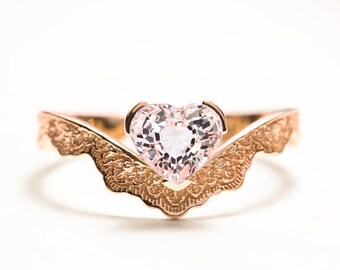 Hartvormige Morganite verlovingsring, unieke Rose Gold Ring, geschulpte gouden ring, 14K gouden Morganite ring, roze Morganite verlovingsring