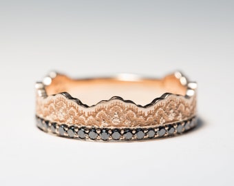 Half Eternity Band, Schwarzer Diamant Ring, Schwarzer Diamant Ring, Rose Gold Spitze Ring, Gold Krone Ring, Schwarzer Diamant Ehering