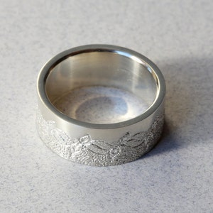 Wide Silver Ring with Lace Texture, Anniversary Ring, Wedding Band, Silver Lace Ring, Silver Textured Ring, Mother's Day Gift, Gift Ideas image 2