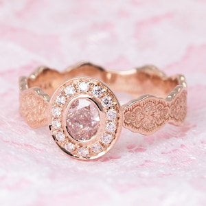 0.31ct Fancy Brown-Pink Diamond Engagement Ring, Diamond Halo Ring, Fancy Brown Pink Diamond, Pink Diamonds, Mother&#39;s Day Gift, Gift Ideas