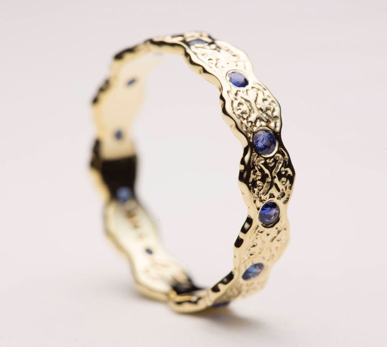 Gold Wedding Band Womens Wedding Band Sapphire Wedding Band Etsy