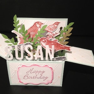 Handmade Birthday  3D card in a box - birds, PERSONALISED