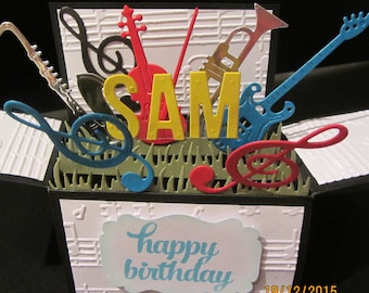 Hadmade 3D greeting card, Birthday card in a box -Music Instruments