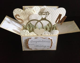 Handmade card, 3D birthday Card in a box - Wedding Rings PERSONALISEd