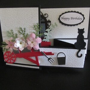 Handmade  double Z 3D card, for Mother's Day/Birthday -Wheelbarrow