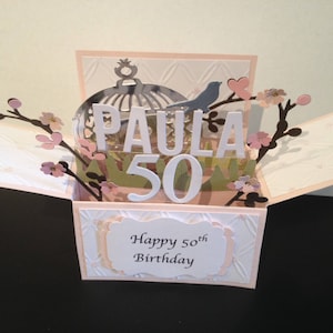 3D Handmade Birthday  card in a box -blossoms ,PERSONALISED