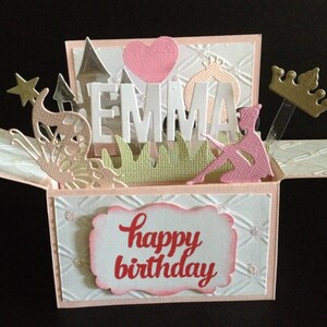 Tarjeta de cumpleaños en 3D hecha a mano en una caja: La pequeña princesa. PERSONALIZADA