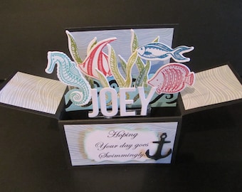 3D Handmade Birthday card in a box- Under the sea, PERSONALISED