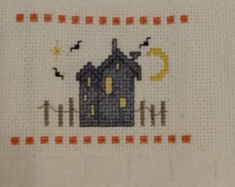 Cross Stitch Haunted House beige Dish Towel