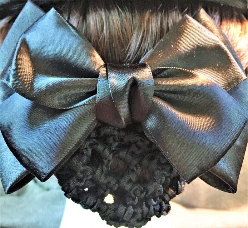 Equestrian Double Black Satin Bow Crochet Hair Bun Cover Etsy