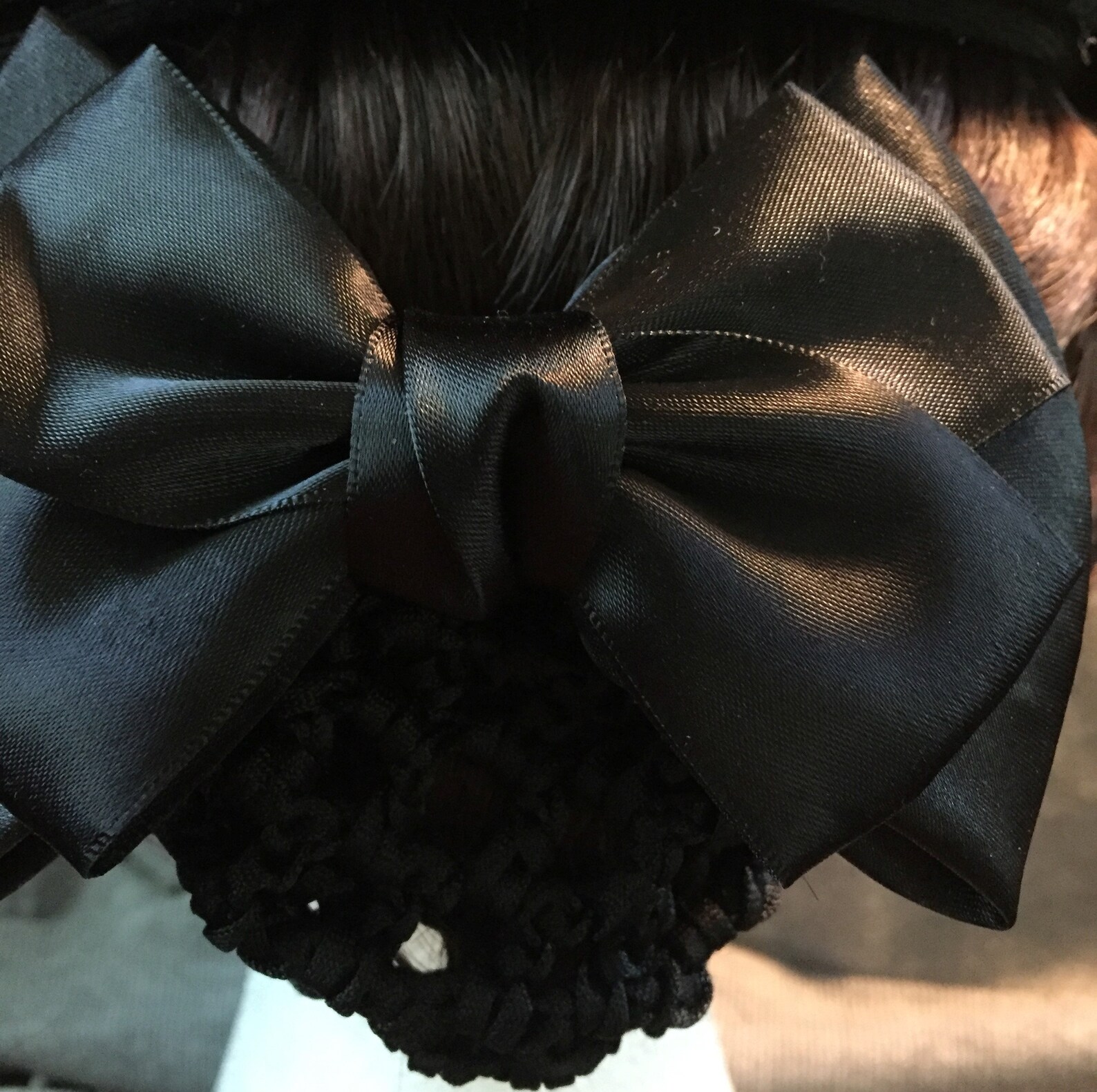 Equestrian Double Black Satin Bow Crochet Hair Bun Cover. FREE Etsy