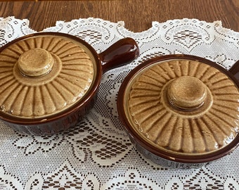Vintage USA Pottery Soup Bowls W/Lids