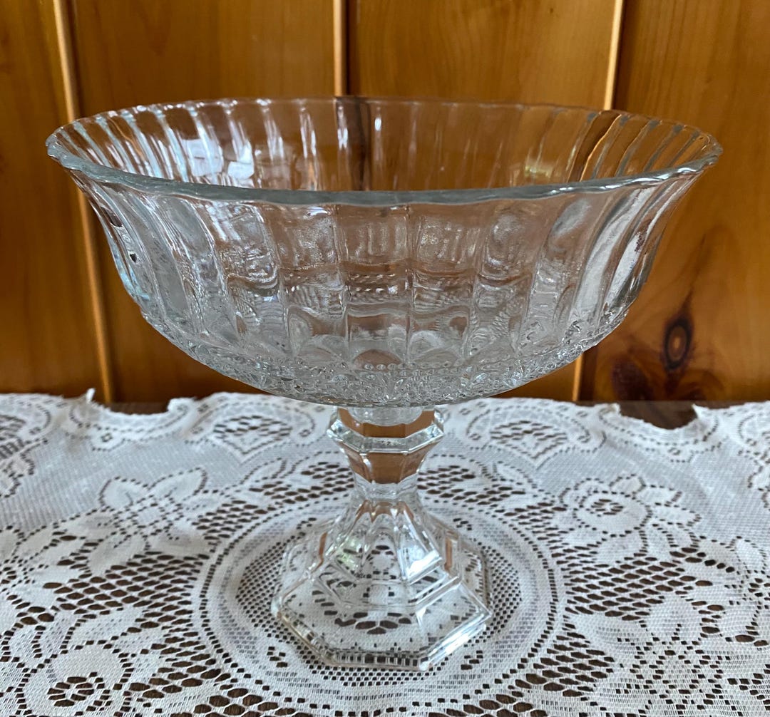 Vintage Clear Glass Pedestal Compote Bowl - Etsy