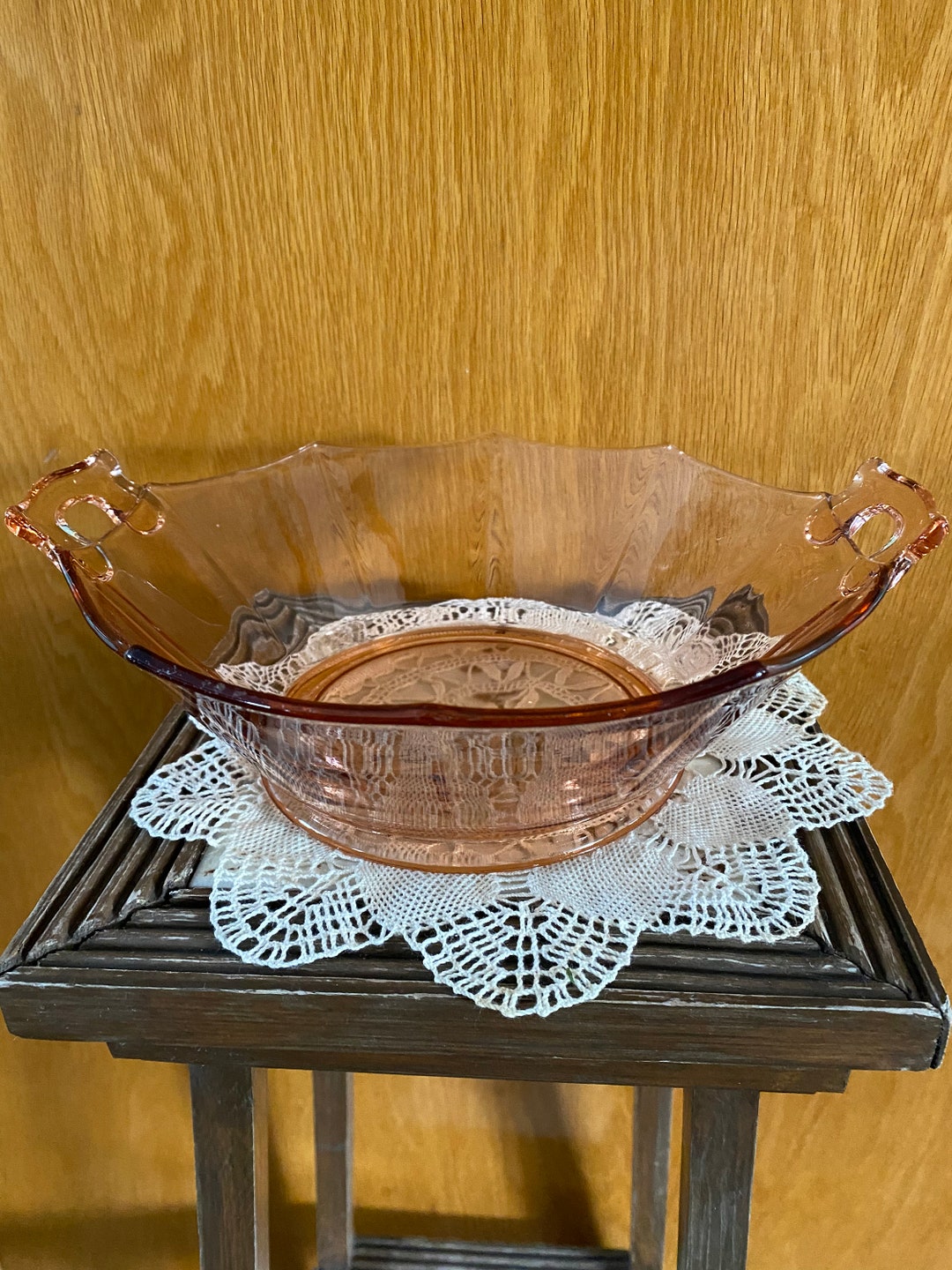 Vintage Pink Glass Serving Bowl Etsy