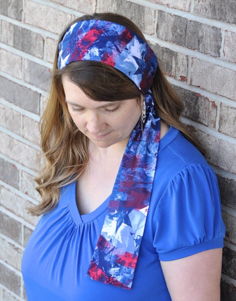 Women S Red White Blue Stretch Hair Wrap Head Scarf Etsy
