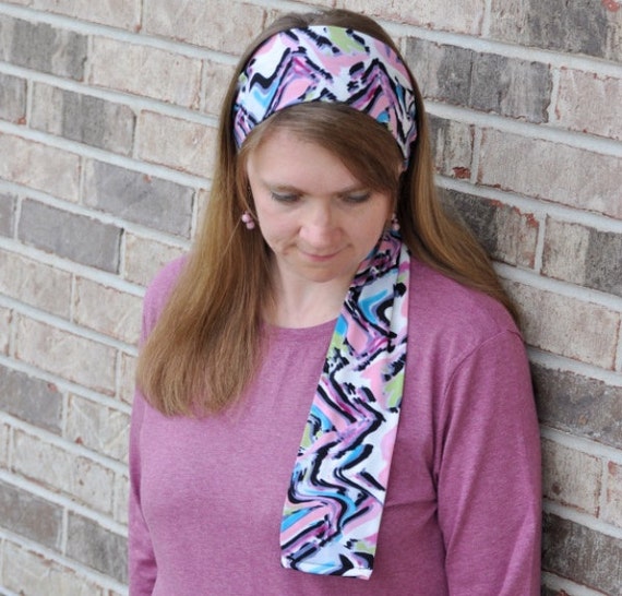 Women S Pink Multicolor Stretch Hair Wrap Head Scarf Etsy