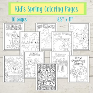 Kids Spring Printable Coloring Pages, Ten printable coloring pages, Spring activities for kids