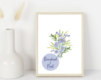 Printable flower art, Digital download, Spring printable,Blue wildflower printable, Printable Flower, Spring art