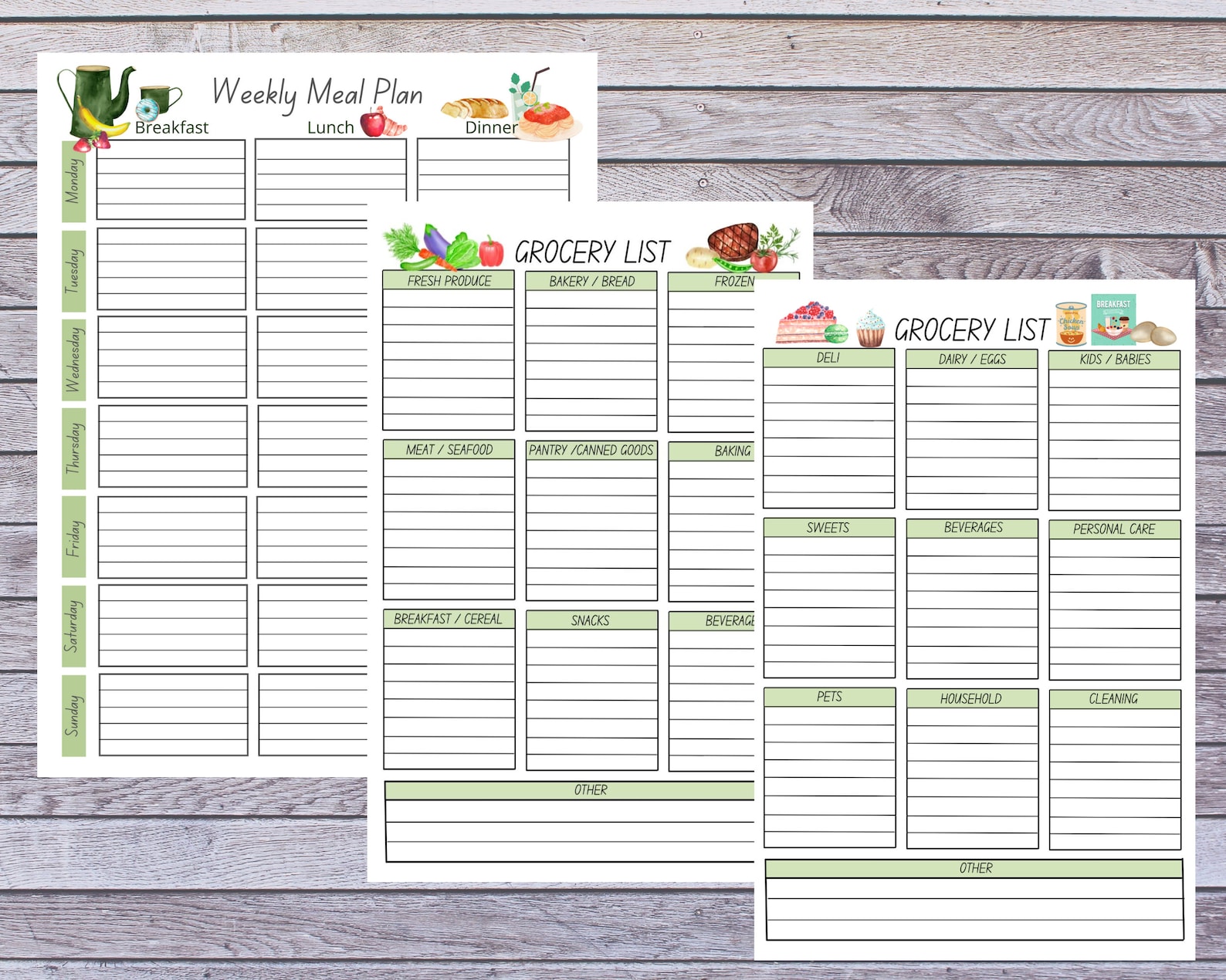 Cute Weekly Meal Planner Printable Meal Planner and Grocery - Etsy UK