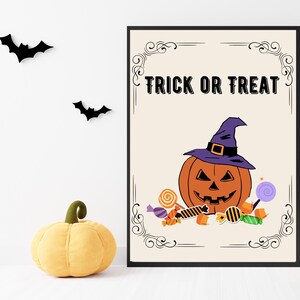 Halloween Pumpkin Printable Wall Art, Vintage Halloween decor, Jack o lantern printable, Trick or Treat decor
