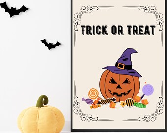 Arte de pared imprimible con calabaza de Halloween, decoración vintage de Halloween, linterna de Jack-O-Lantern imprimible, decoración de truco o trato